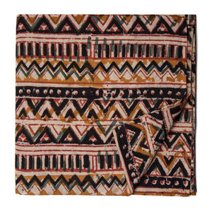 Black and yellow Kalamkari Handblock Printed Cotton fabric with geometrical print