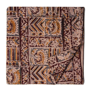 Brown Kalamkari Handblock Printed Cotton fabric with floral print