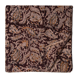 Brown Kalamkari Handblock Printed Cotton fabric with paisley print