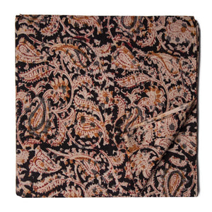 Black Kalamkari Handblock Printed Cotton fabric with paisley print