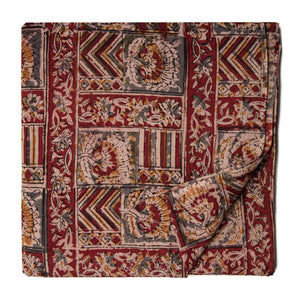 Red Kalamkari Handblock Printed Cotton fabric with floral print