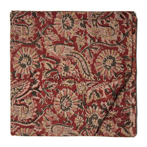 Red Kalamkari Handblock Printed Cotton fabric with floral print