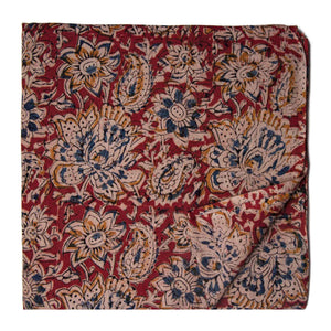 Red Kalamkari Handblock Printed Cotton Fabric with floral print