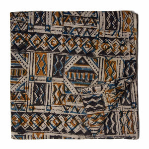 Black and Yellow Kalamkari Handblock Printed Cotton Fabric with Geometrical design