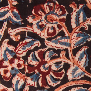 Blue & Black Kalamkari Handblock Printed Cotton Fabric