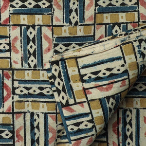 Precut 1 meters -Blue & Off White Kalamkari Handblock Printed Cotton Fabric