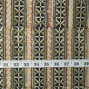 Precut 1 meter -Green & Off White Kalamkari Handblock Printed Cotton Fabric