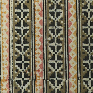 Precut 1 meter -Green & Off White Kalamkari Handblock Printed Cotton Fabric