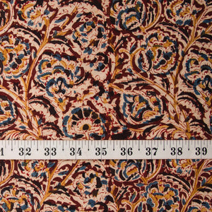 Precut 0.25 meters -Blue & Brown Kalamkari Hand Block Printed Cotton Fabric