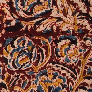 Blue & Brown Kalamkari Hand Block Printed Cotton Fabric