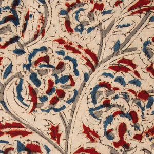 Precut 0.25 meters -Blue & Red Kalamkari Hand Block Printed Cotton Fabric