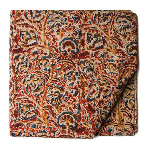 Precut 0.25 meters -Yellow & Red Kalamkari Hand Block Printed Cotton Fabric