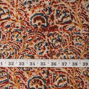Precut 0.25 meters -Yellow & Red Kalamkari Hand Block Printed Cotton Fabric