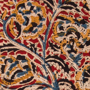 Yellow & Red Kalamkari Hand Block Printed Cotton Fabric