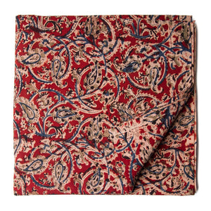 Precut 0.75 meters -Red & Blue Kalamkari Handblock Printed Cotton Fabric