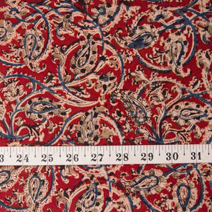 Precut 0.75 meters -Red & Blue Kalamkari Handblock Printed Cotton Fabric