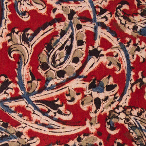 Precut 0.75 meters -Red & Blue Kalamkari Handblock Printed Cotton Fabric