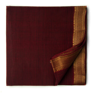 Maroon Original Mangalgiri Handloom Cotton Fabric with Golden Border