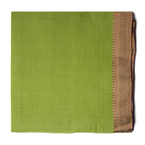 Green Original Mangalgiri Handloom Cotton Fabric with Golden Border