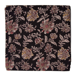 Black and Off white Screen Printed Kalamkari Cotton Fabric with Floral print