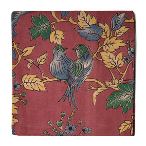 Brown and Yellow Screen Printed Kalamkari Cotton Fabric with bird print
