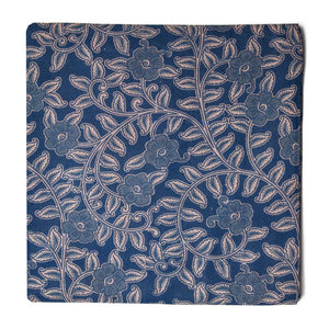 Blue Screen Printed Kalamkari Cotton Fabric with Floral print