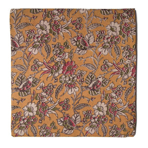 Yellow Screen Printed Kalamkari Cotton Fabric with Floral print
