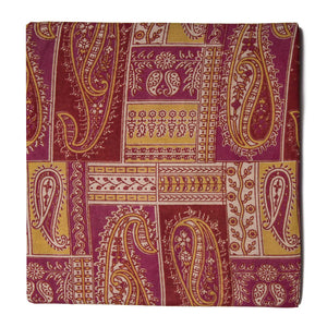 Red and Yellow Screen Printed Kalamkari Cotton Fabric with Paisley print