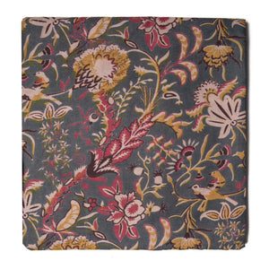 Grey Screen Printed Kalamkari Cotton Fabric with Floral print