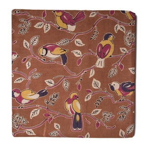 Brown Screen Printed Kalamkari Cotton Fabric with Bird print