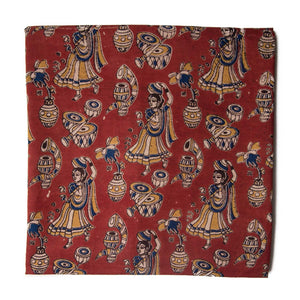 Red and Yellow Kalamkari Screen Printed Cotton Fabric with human figures
