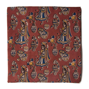 Red and Blue Kalamkari Screen Printed Cotton Fabric with human figures