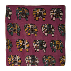 Pink Kalamkari Screen Printed Cotton Fabric with elephant print