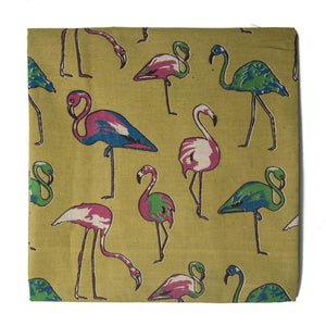 Yellow and Pink Kalamkari Screen Printed Cotton Fabric with bird print