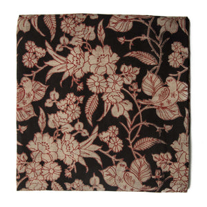 Black and off white Kalamkari Screen Printed Cotton Fabric with floral and bird print
