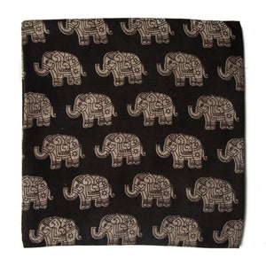 Black and off white Kalamkari Screen Printed Cotton Fabric with elephant print