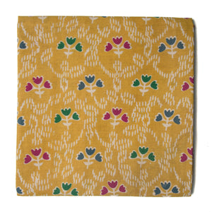Yellow Kalamkari Screen Printed Cotton Fabric with floral print