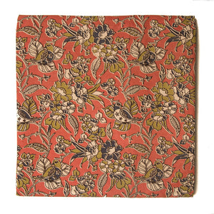 Orange Kalamkari Screen Printed Cotton Fabric with floral print