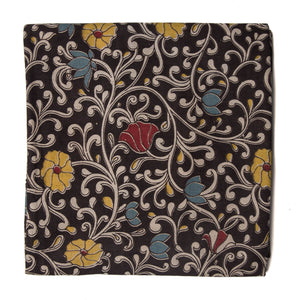 Black Kalamkari Screen Printed Cotton Fabric with floral print