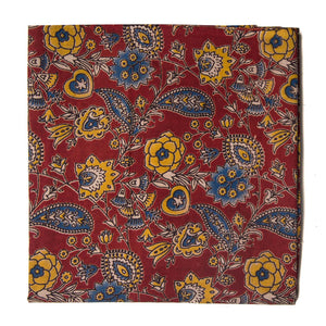 Red and yellow Kalamkari Screen Printed Cotton Fabric with floral design
