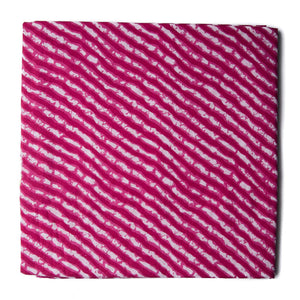 Pink and white printed cotton fabric with leheriya print