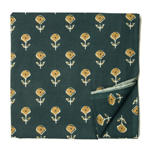 Green Printed Cotton Fabric with floral print