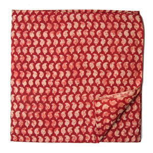 Red and off white Printed cotton fabric with paisley design