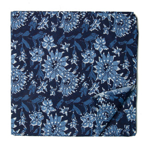 Blue Printed cotton fabric with floral design
