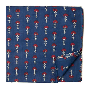 Blue and red Printed cotton fabric with floral design