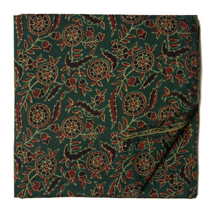 Green and red Printed cotton fabric with floral design