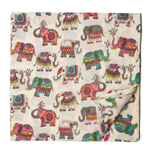 Multicolour Printed Cotton Fabric with Elephant design 