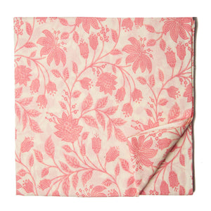 Pink and offwhite Printed Cotton Fabric with floral design