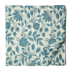 Blue and off white Printed Cotton Fabric with floral design
