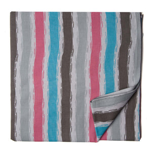 Grey and Pink Printed Cotton Fabric with Lines
